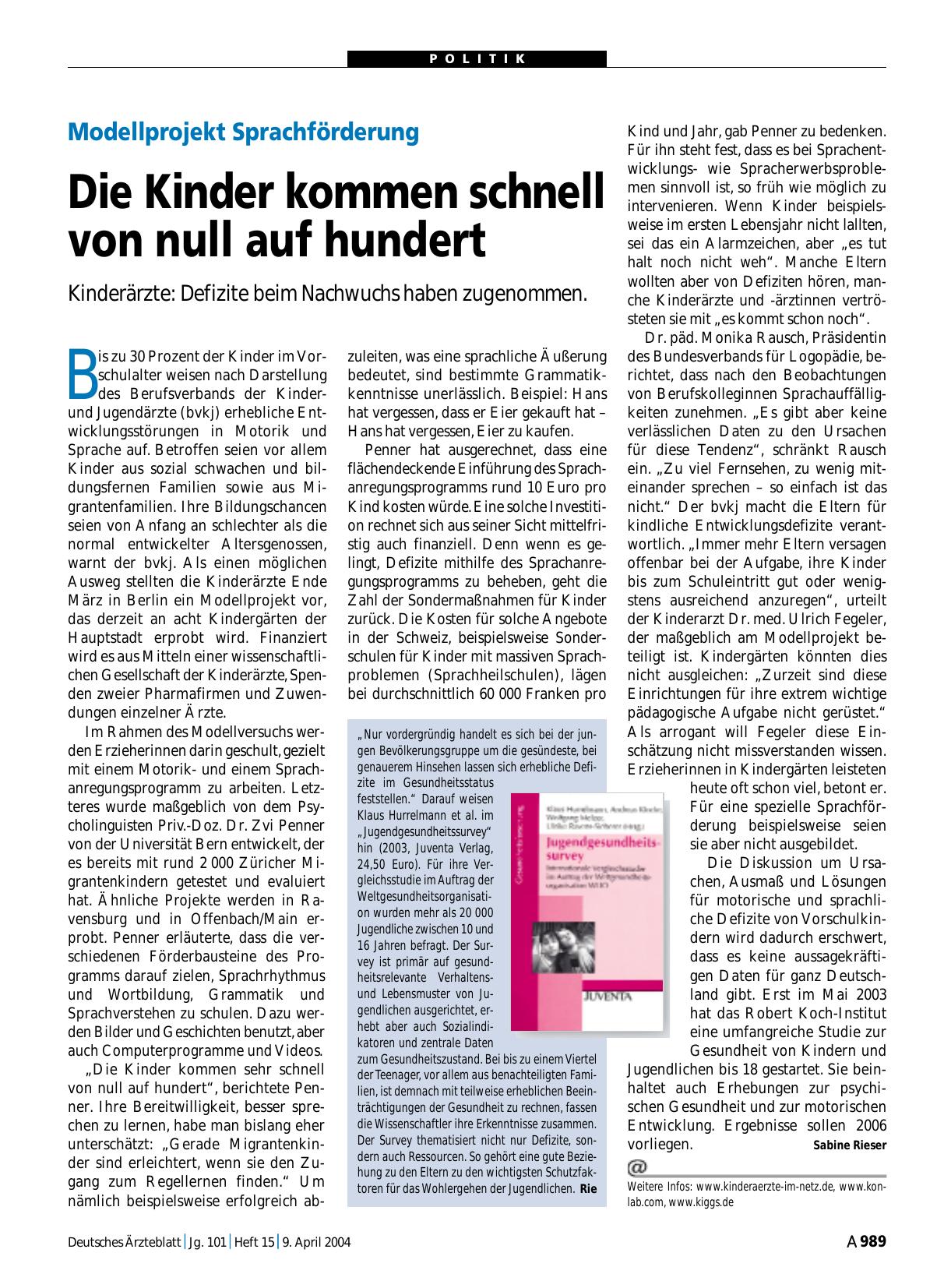 Vorschauseite 1: Modellprojekt Sprachförderung: Die Kinder kommen schnell von null auf hundert