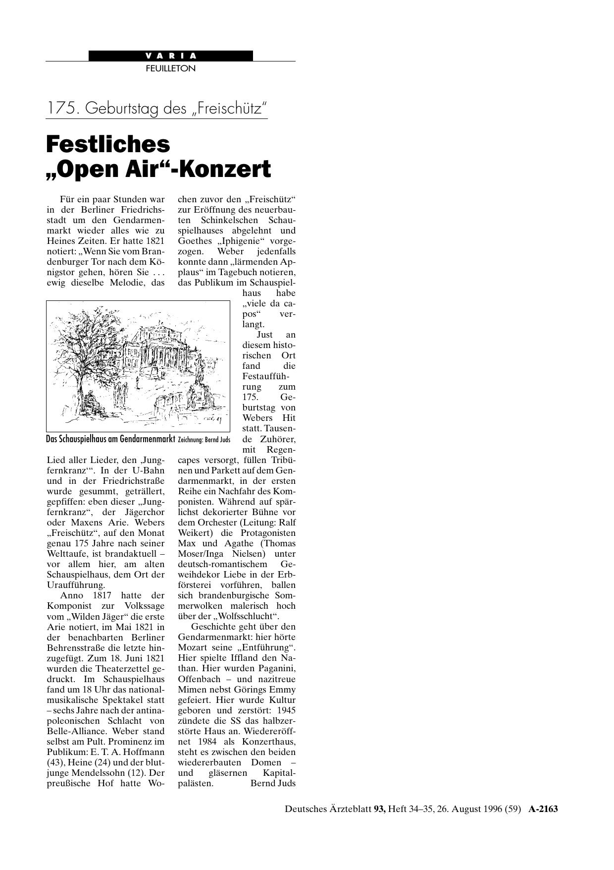 Vorschauseite 1: 175. Geburtstag des „Freischütz“: Festliches „Open Air“-Konzert