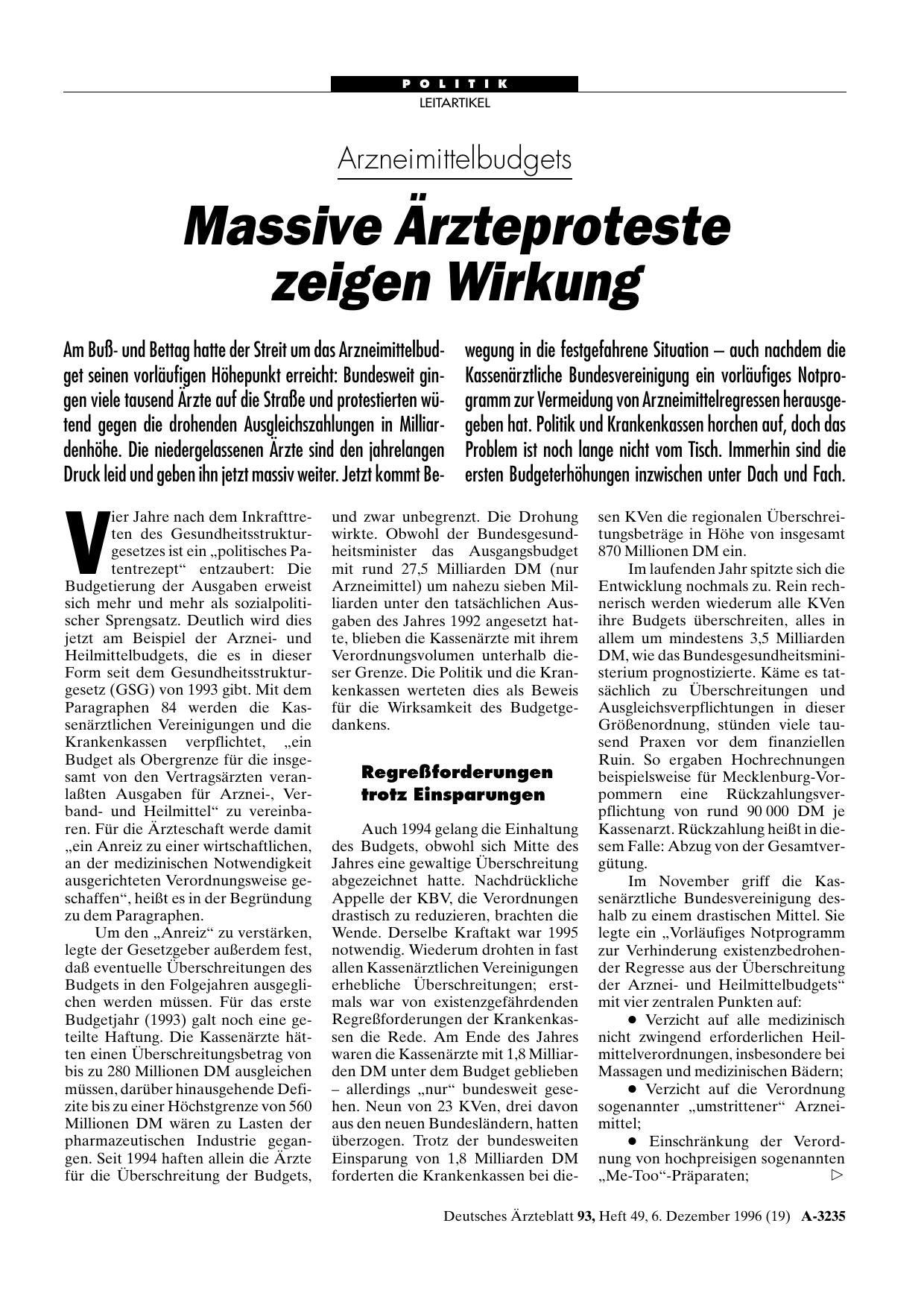 Vorschauseite 1: Arzneimittelbudgets: Massive Ärzteproteste zeigen Wirkung