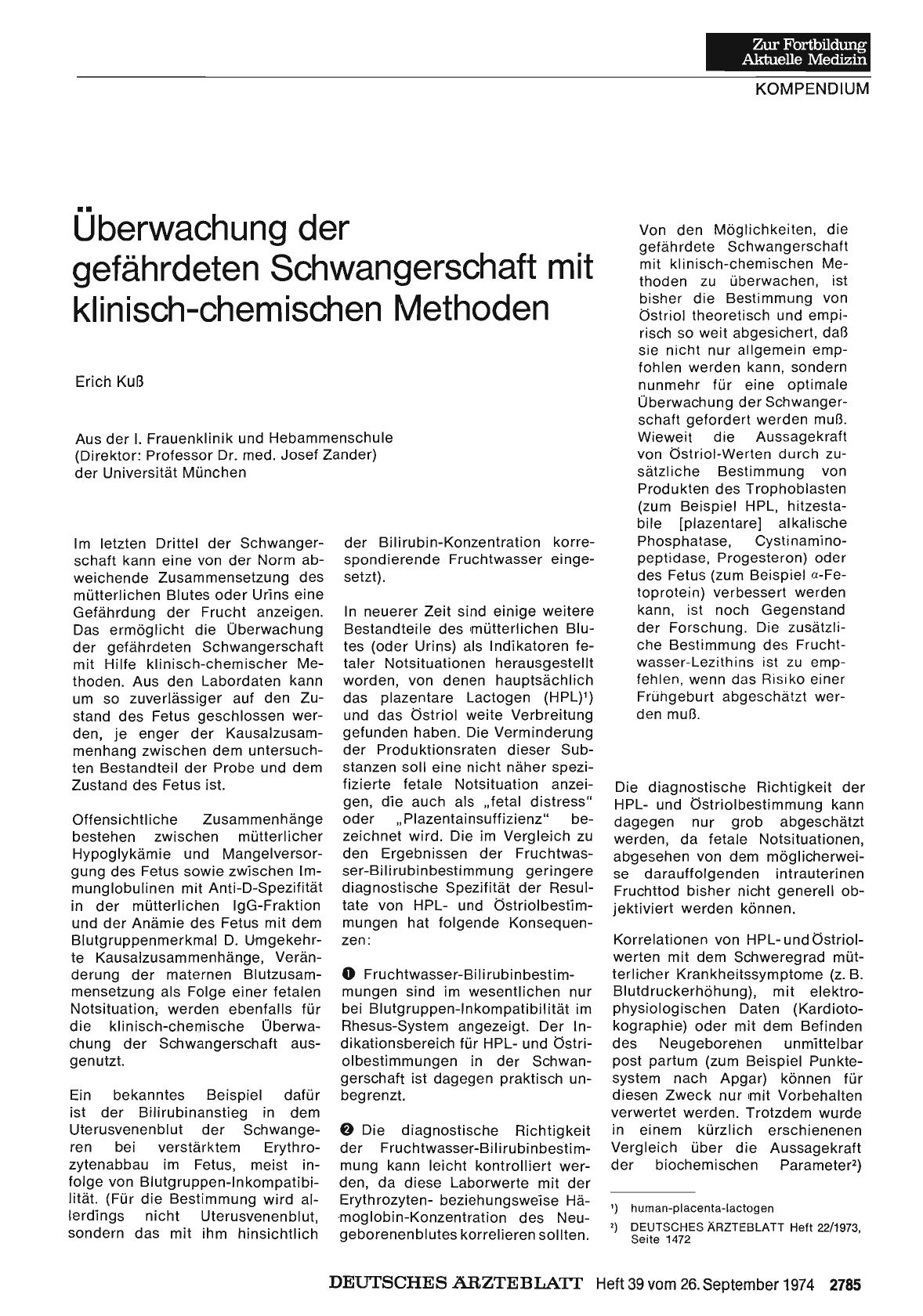 Vorschauseite 1: Überwachung der gefährdeten Schwangerschaft mit klinisch-chemischen Methoden