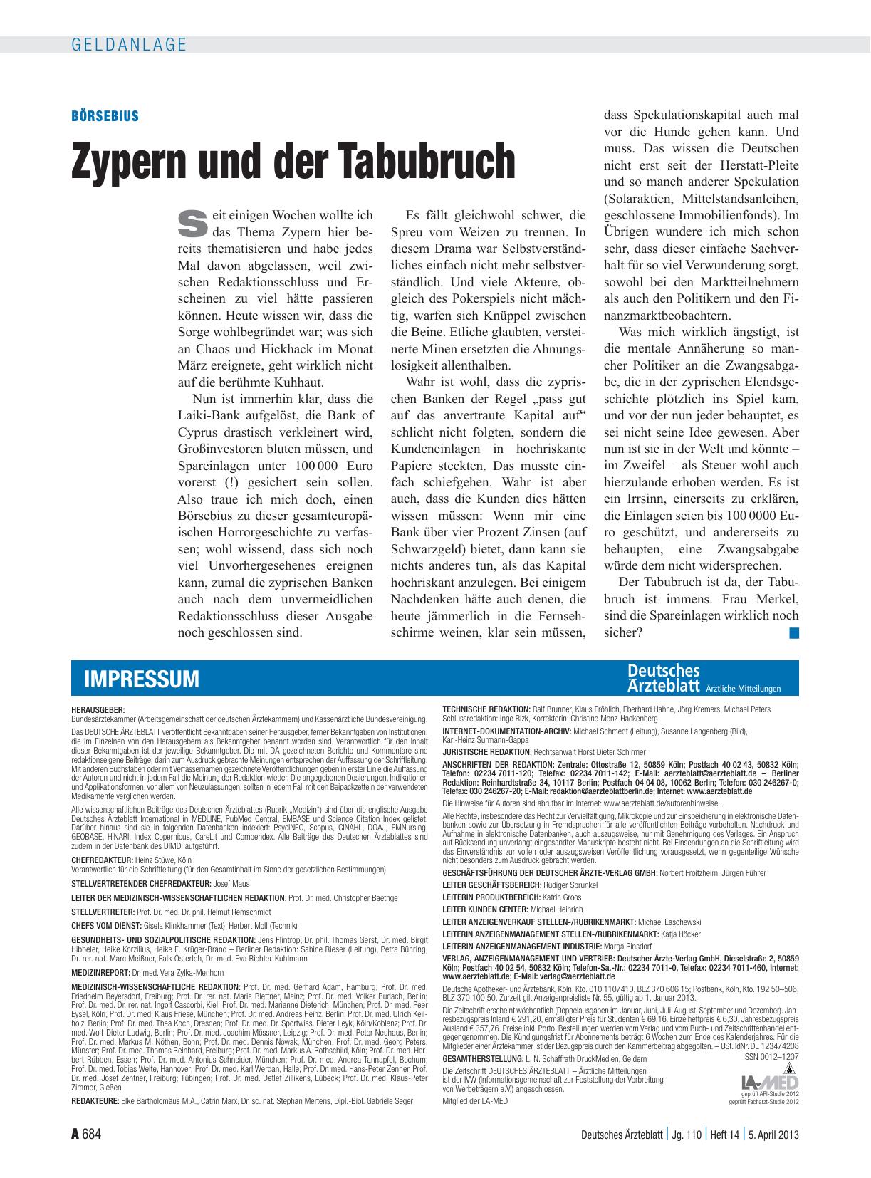 Vorschauseite 1: Börsebius: Zypern und der Tabubruch