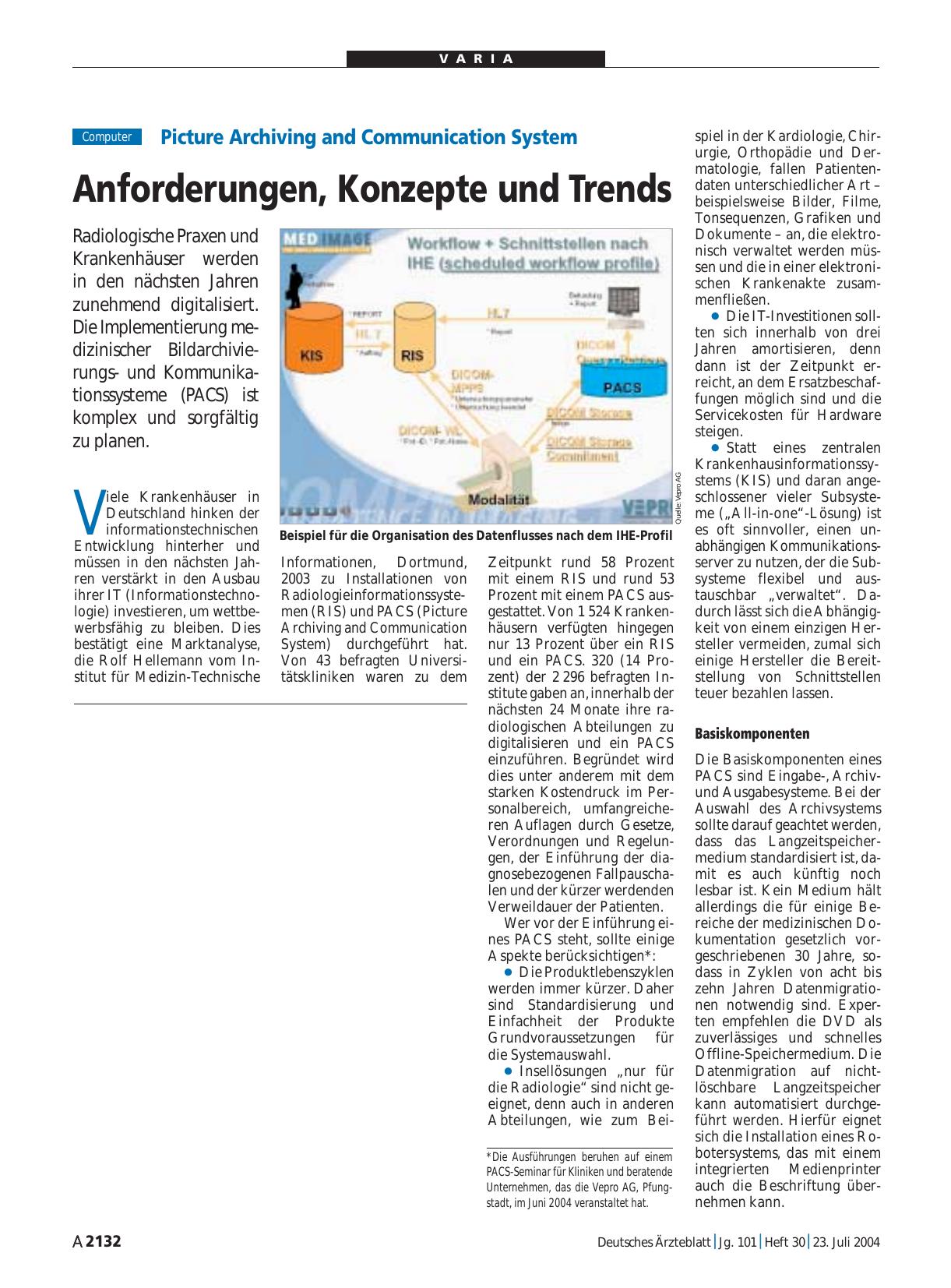Vorschauseite 1: Picture Archiving and Communication System: Anforderungen, Konzepte und Trends