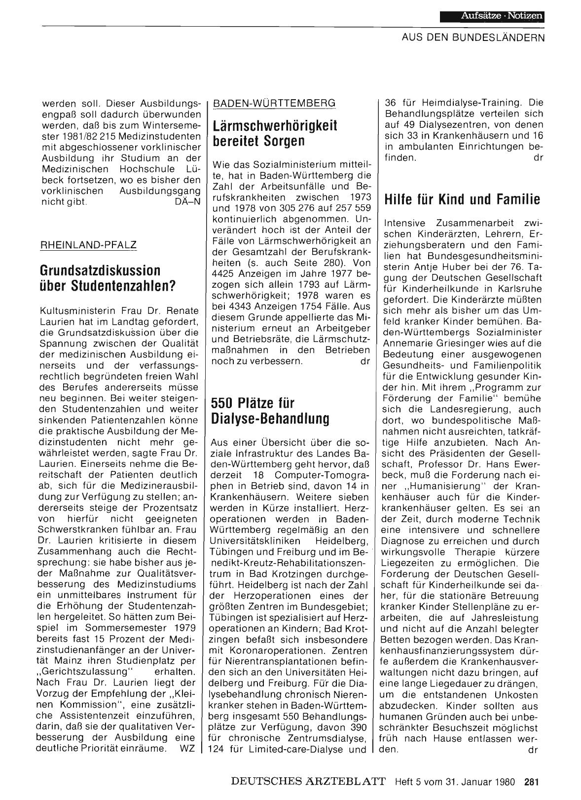 Vorschauseite 1: Baden-Württemberg: Lärmschwerhörigkeit bereitet Sorgen