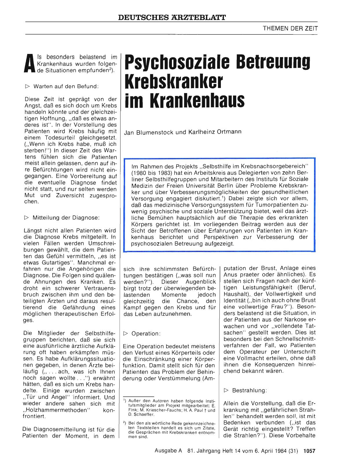 Vorschauseite 1: Psychosoziale Betreuung Krebskranker im Krankenhaus