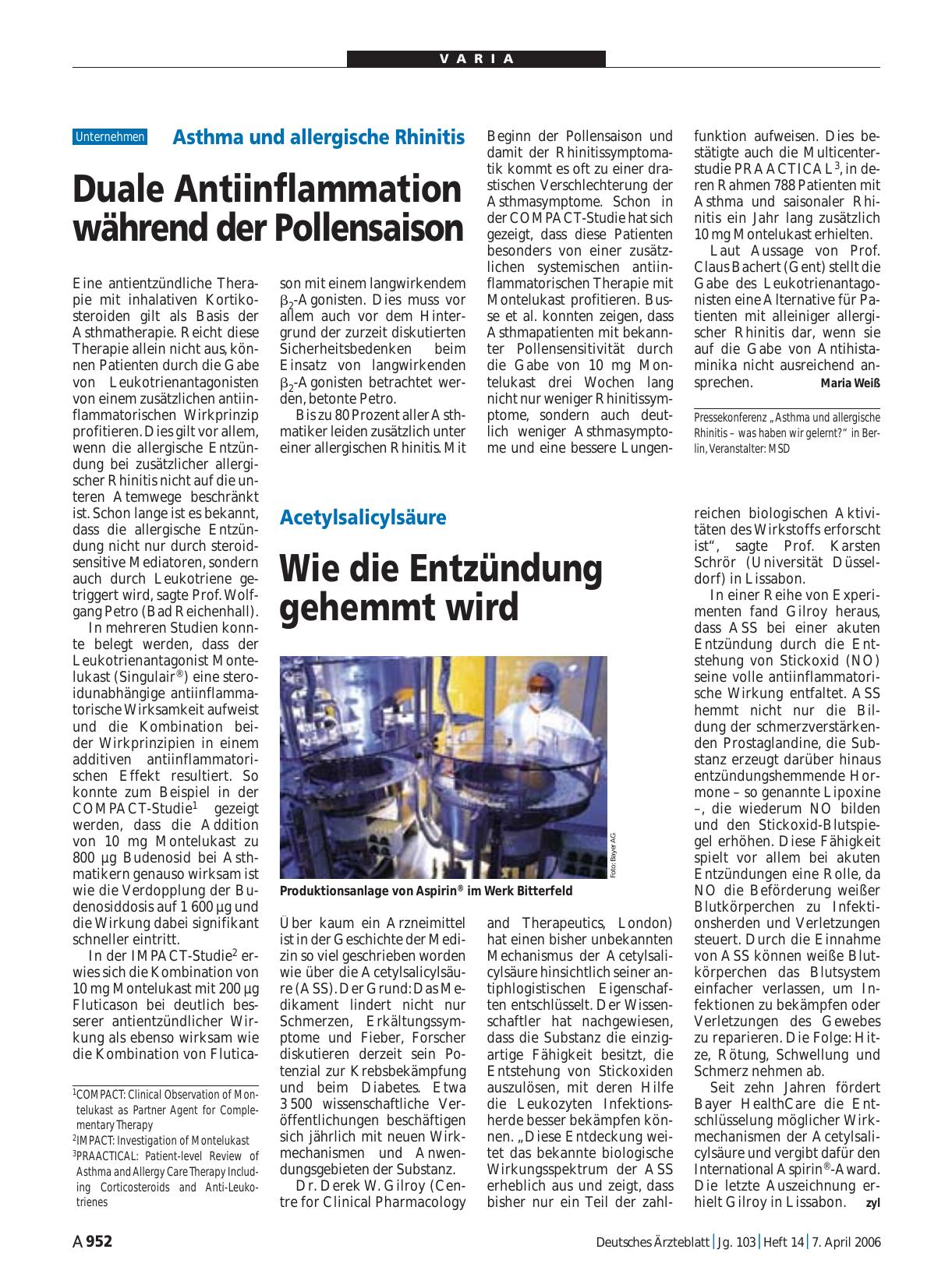 Vorschauseite 1: Acetylsalicylsäure: Wie die Entzündung gehemmt wird