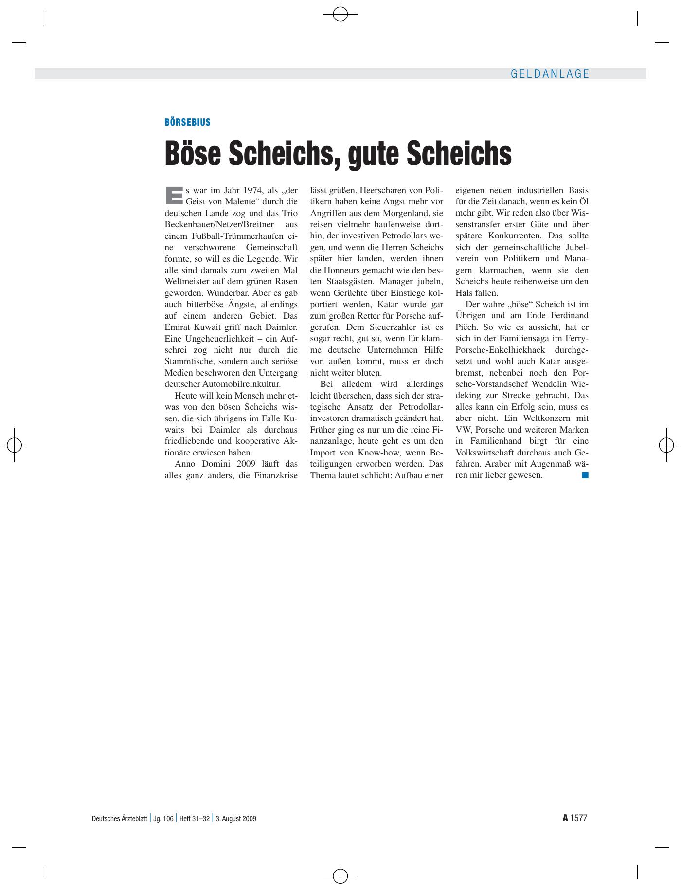 Vorschauseite 1: Börsebius: Böse Scheichs, gute Scheichs