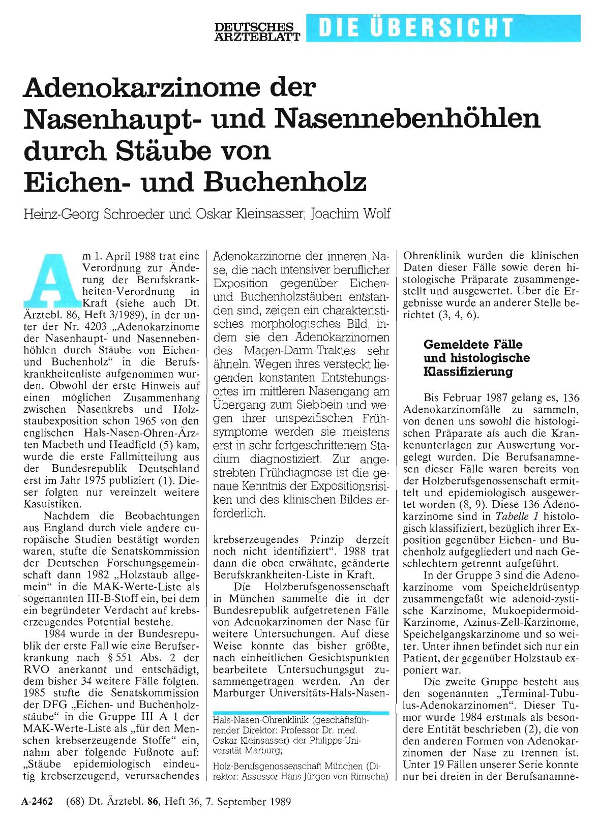 Vorschauseite 1: Adenokarzinome der Nasenhauptund Nasennebenhöhlen durch Stäube von Eichenund Buchenholz