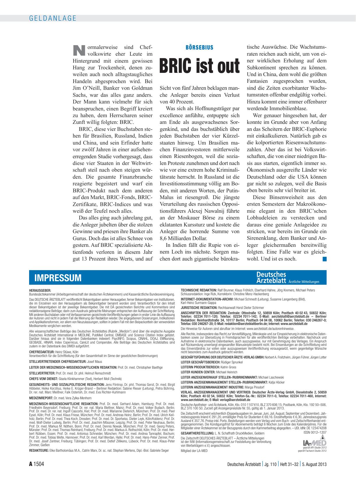 Vorschauseite 1: Börsebius: BRIC ist out