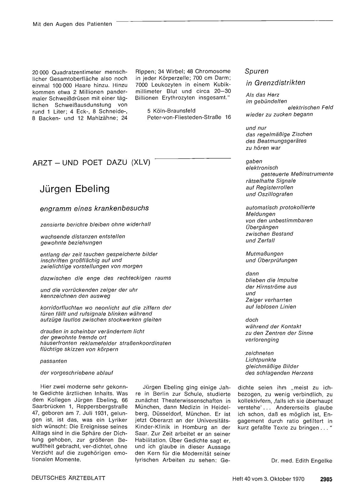 Vorschauseite 1: Arzt — und Poet dazu (XLV): Jürgen Ebeling
