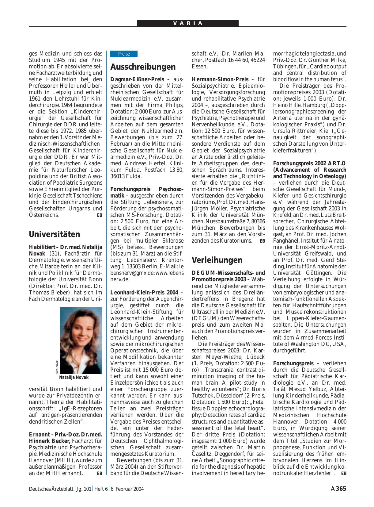 Vorschauseite 1: Verleihungen