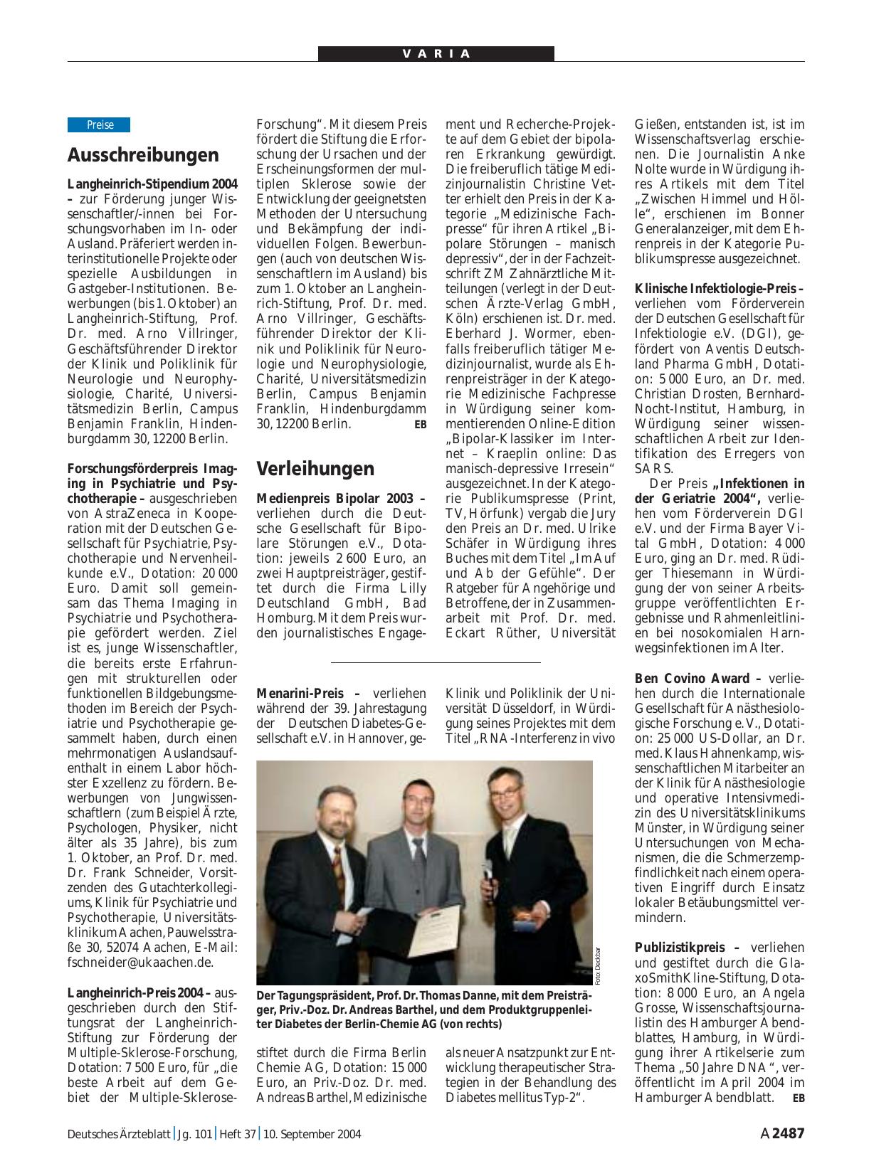 Vorschauseite 1: Verleihungen