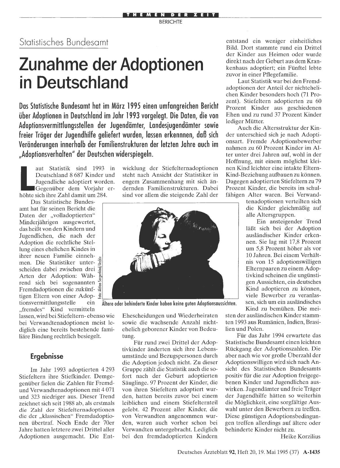 Vorschauseite 1: Statistisches Bundesamt: Zunahme der Adoptionen in Deutschland