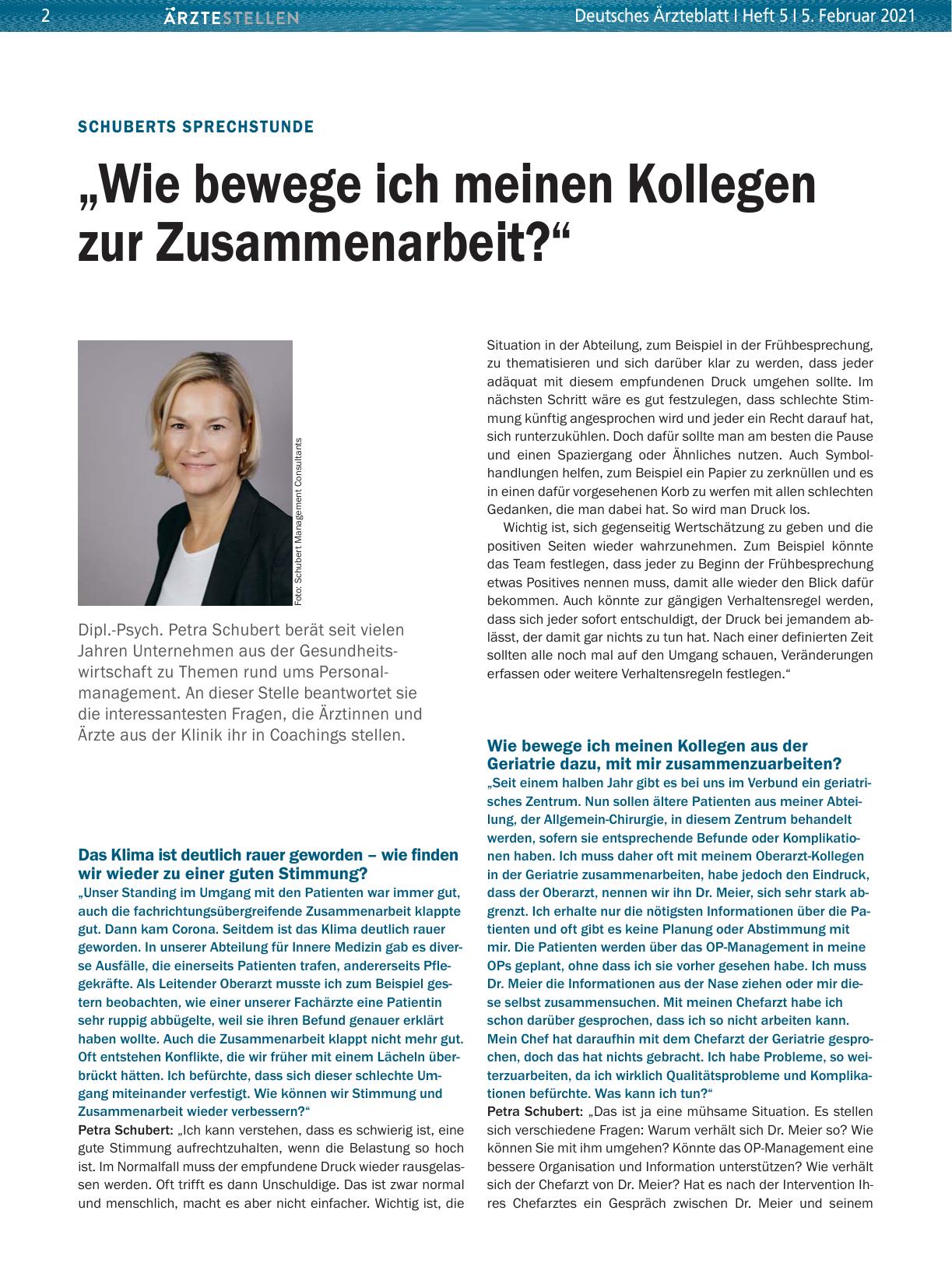 Vorschauseite 1: Schuberts Sprechstunde: „Wie bewege ich meinen Kollegen zur Zusammenarbeit? “