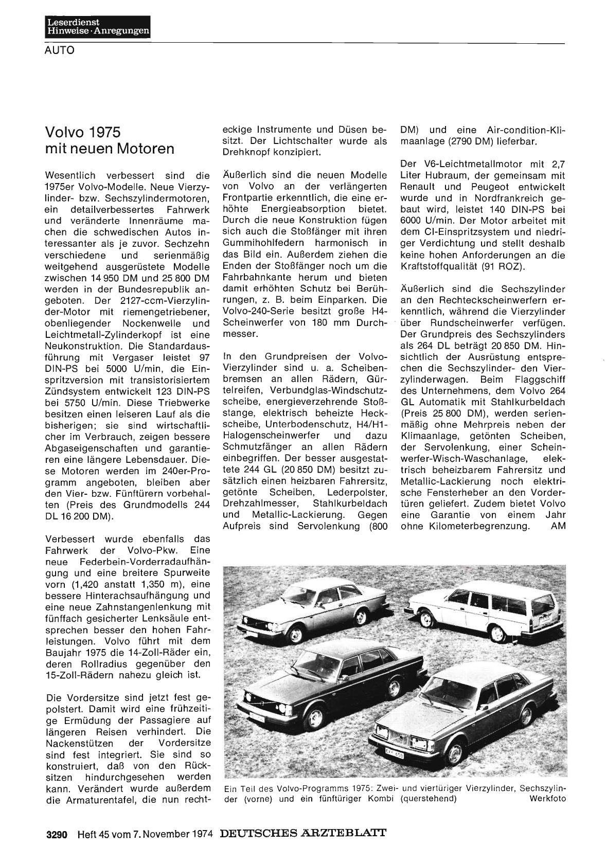 Vorschauseite 1: Volvo 1975 mit neuen Motoren