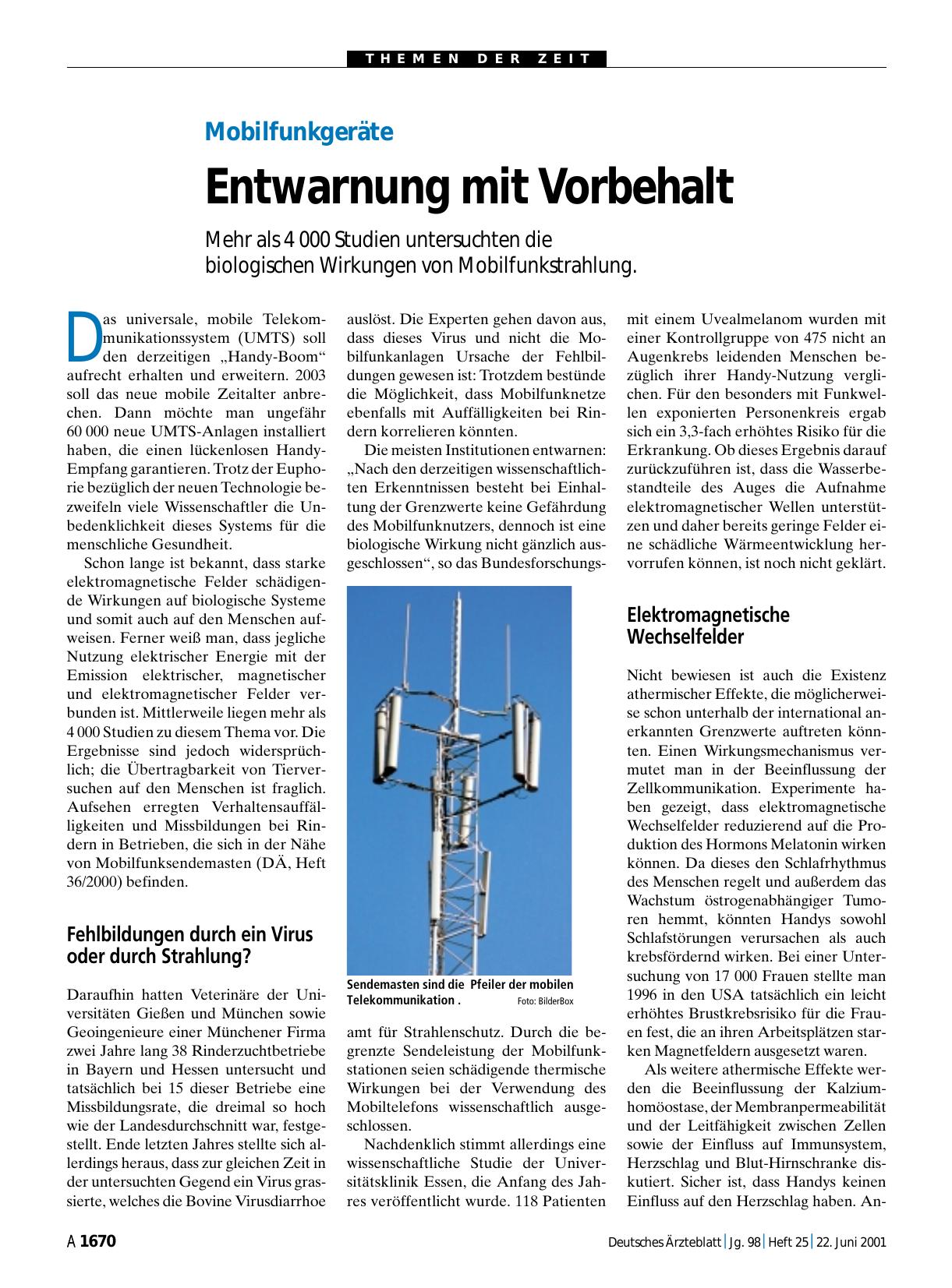Vorschauseite 1: Mobilfunkgeräte: Entwarnung mit Vorbehalt