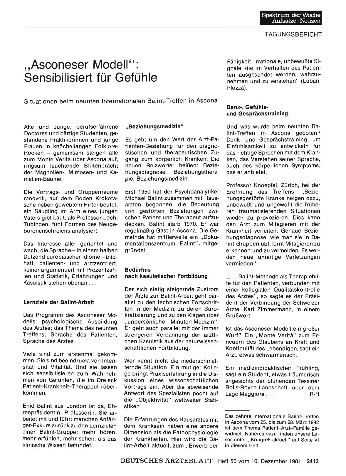 Vorschauseite 1: „Asconeser Modell”: Sensibilisiert für Gefühle