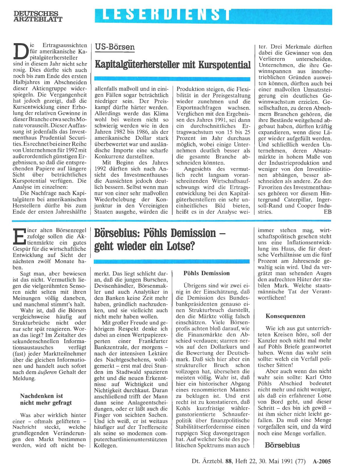 Vorschauseite 1: Börsebius: Pöhls Demission — geht wieder ein Lotse?