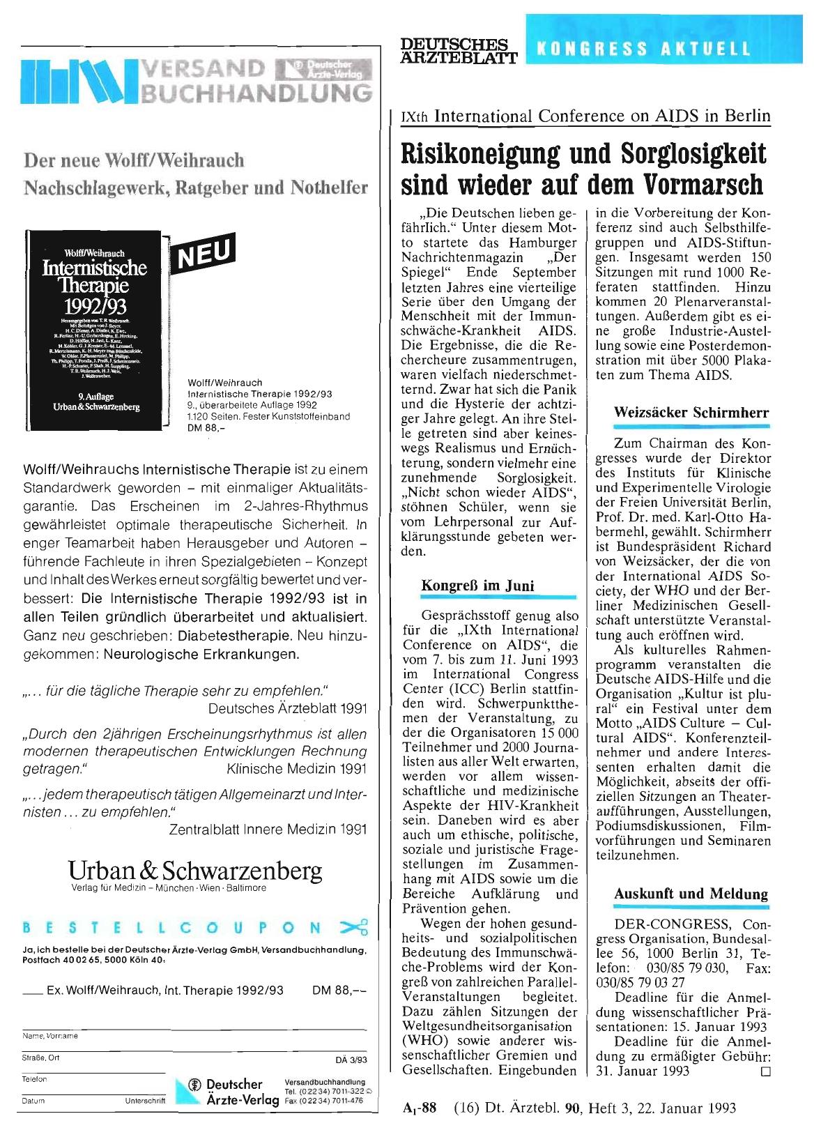 Vorschauseite 1: IXth International Conference on AIDS in Berlin: Risikoneigung und Sorglosigkeit sind wieder auf dem Vormarsch