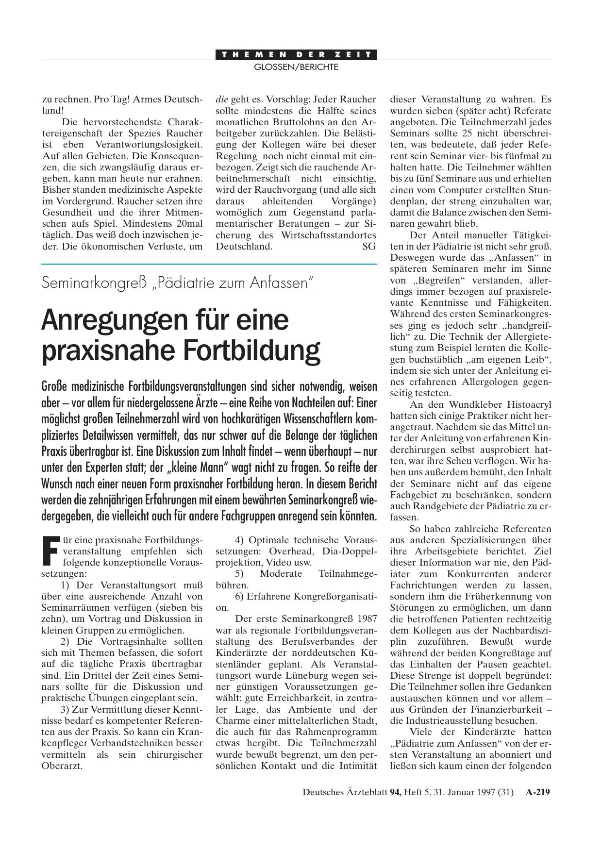 Vorschauseite 1: Seminarkongreß „Pädiatrie zum Anfassen“: Anregungen für eine praxisnahe Fortbildung