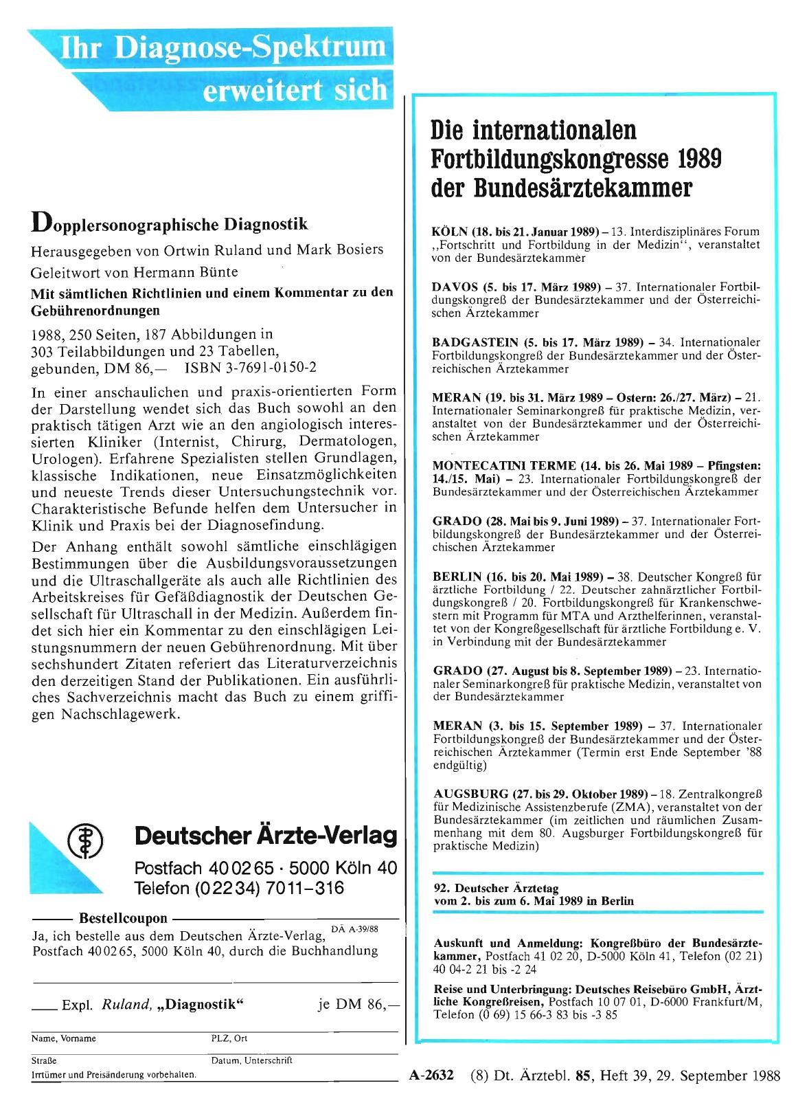 Vorschauseite 1: Die internationalen Fortbildungskongresse 1989 der Bundesärztekammer