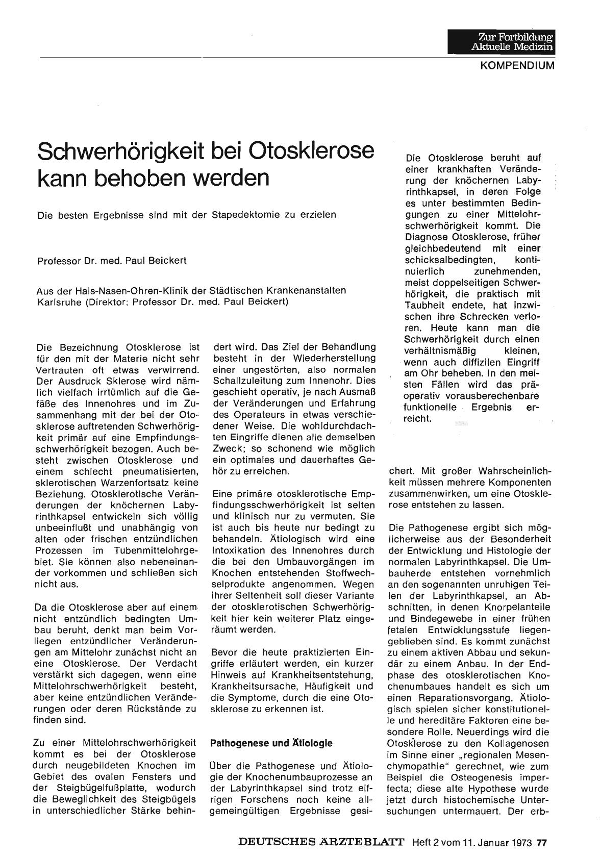 Vorschauseite 1: Schwerhörigkeit bei Otosklerose kann behoben werden: Die besten Ergebnisse sind mit der Stapedektomie zu erzielen