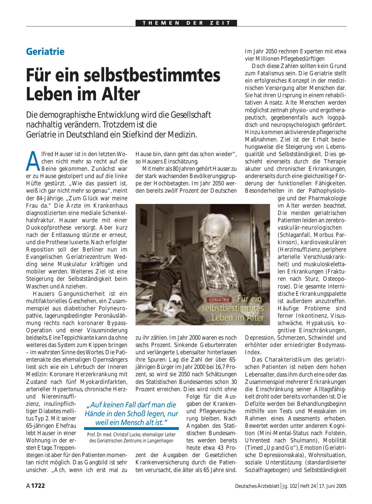 Vorschauseite 1: Geriatrie: Für ein selbstbestimmtes Leben im Alter