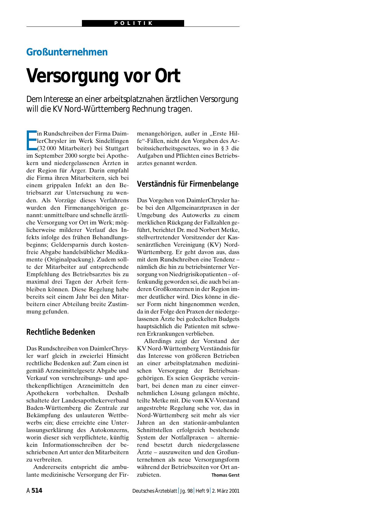 Vorschauseite 1: Großunternehmen: Versorgung vor Ort