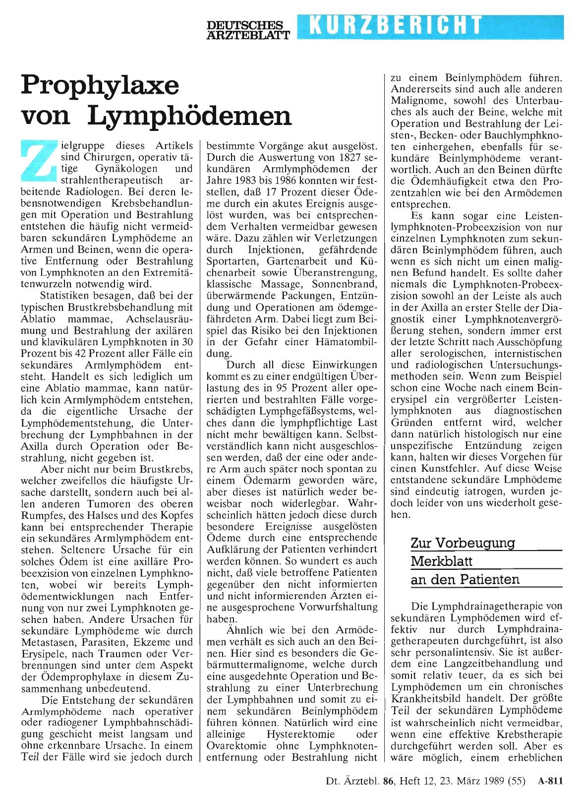 Vorschauseite 1: Prophylaxe von Lymphödemen