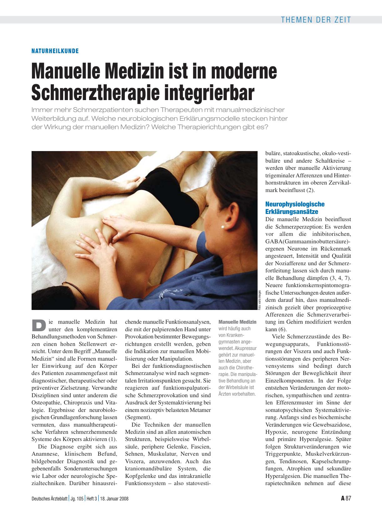 Vorschauseite 1: Naturheilkunde: Manuelle Medizin ist in moderne Schmerztherapie integrierbar