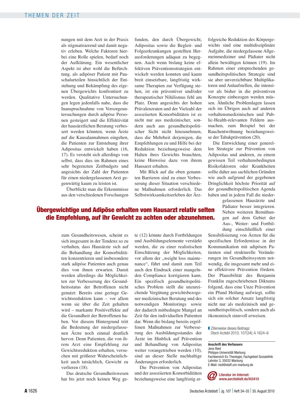 Vorschauseite 3: Adipositasprävention: Therapeutischer Nihilismus fehl am Platz
