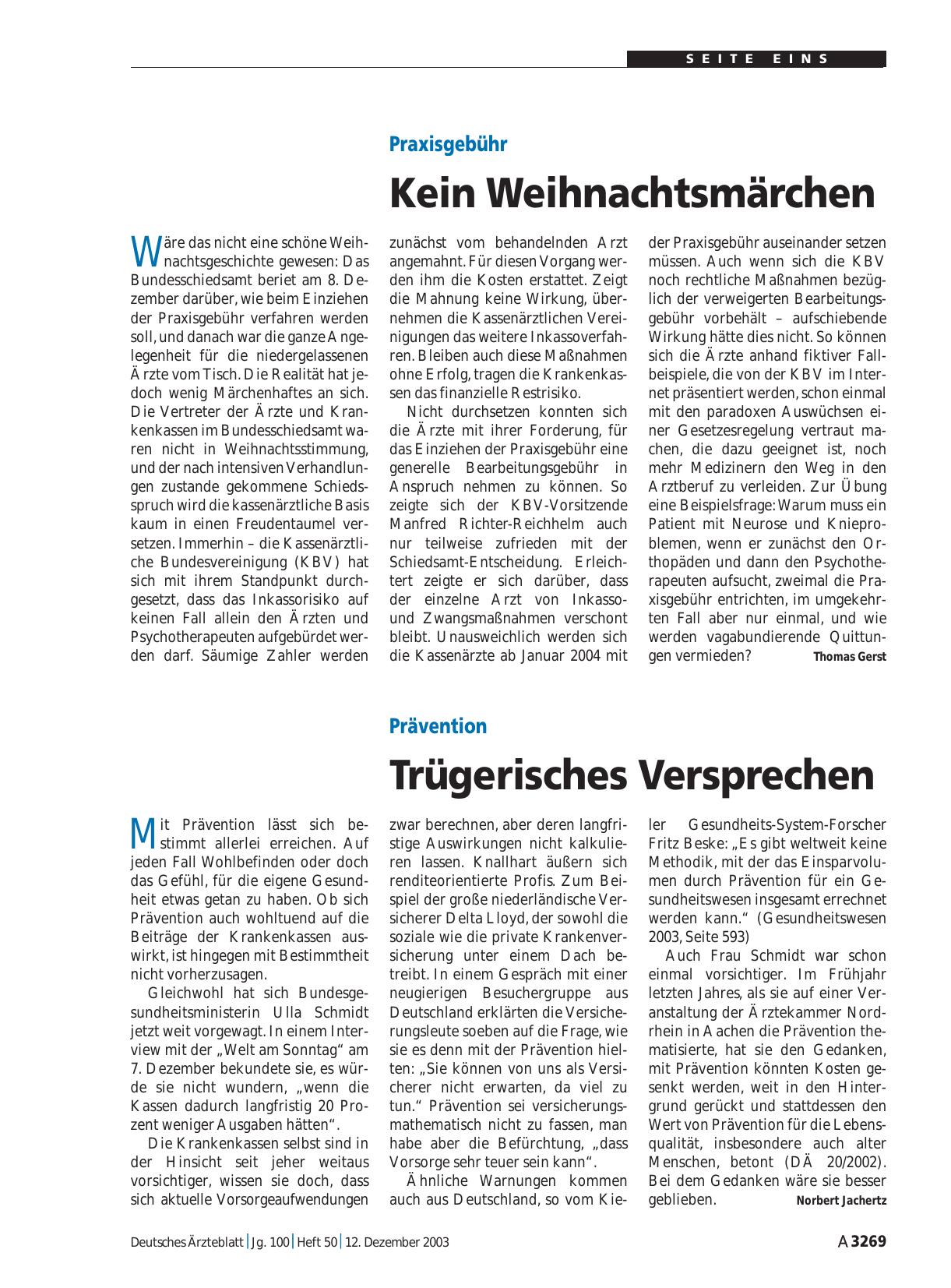 Vorschauseite 1: Praxisgebühr: Kein Weihnachtsmärchen