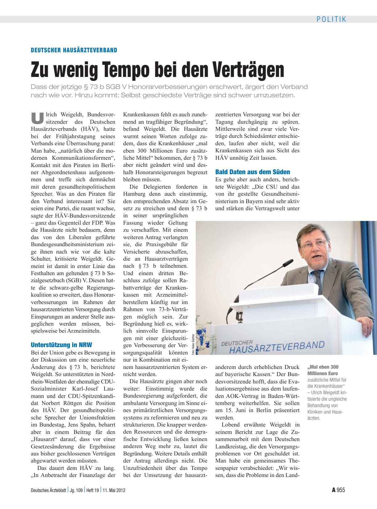 Vorschauseite 1: Deutscher Hausärzteverband: Zu wenig Tempo bei den Verträgen