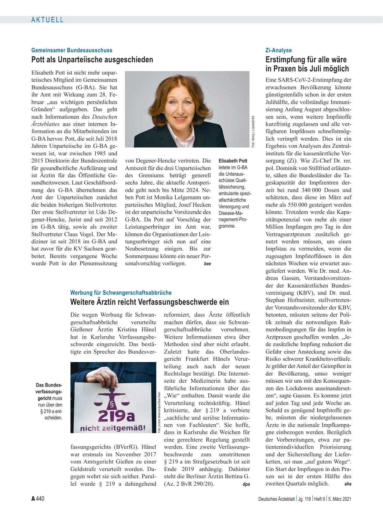 Vorschauseite 1: Zi-Analyse: Erstimpfung für alle wäre in Praxen bis Juli möglich