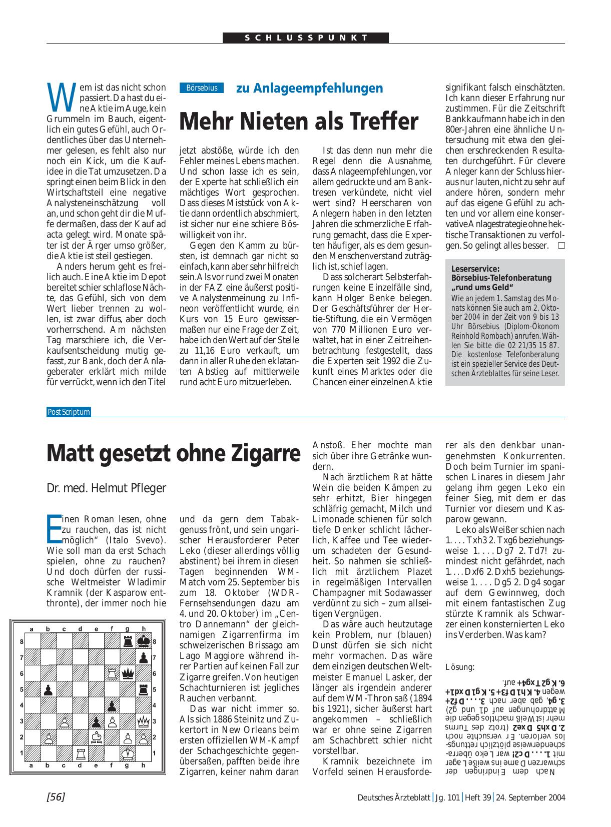 Vorschauseite 1: Matt gesetzt ohne Zigarre
