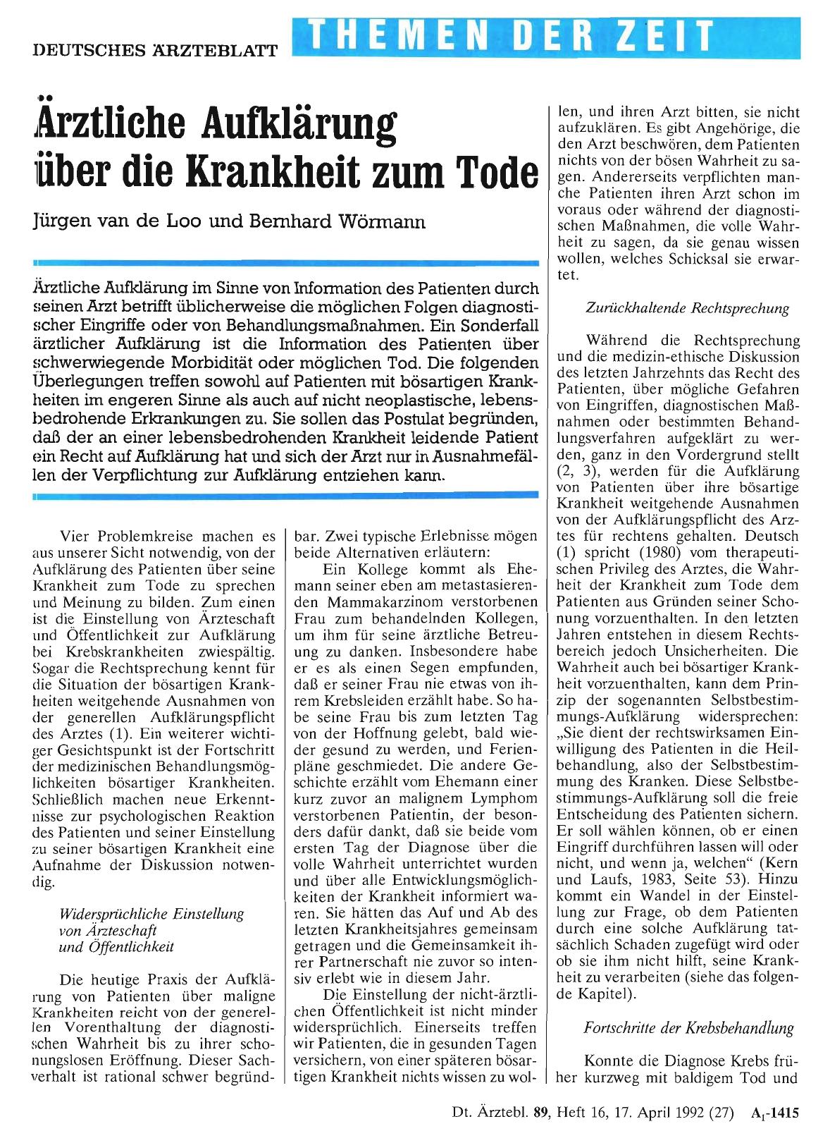 Vorschauseite 1: Ärztliche Aufklärung über die Krankheit zum Tode