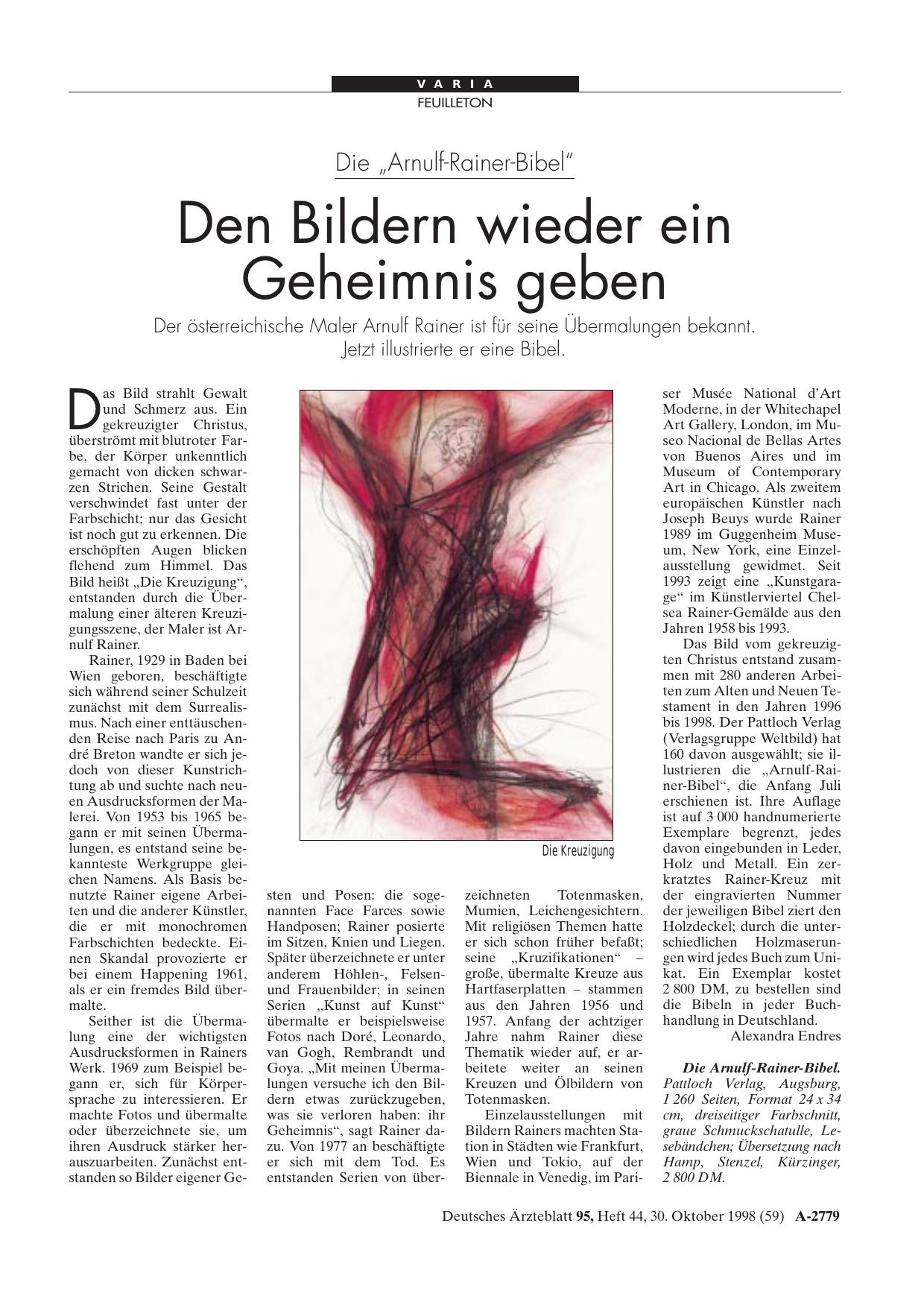 Vorschauseite 1: Die „Arnulf-Rainer-Bibel“: Den Bildern wieder ein Geheimnis geben