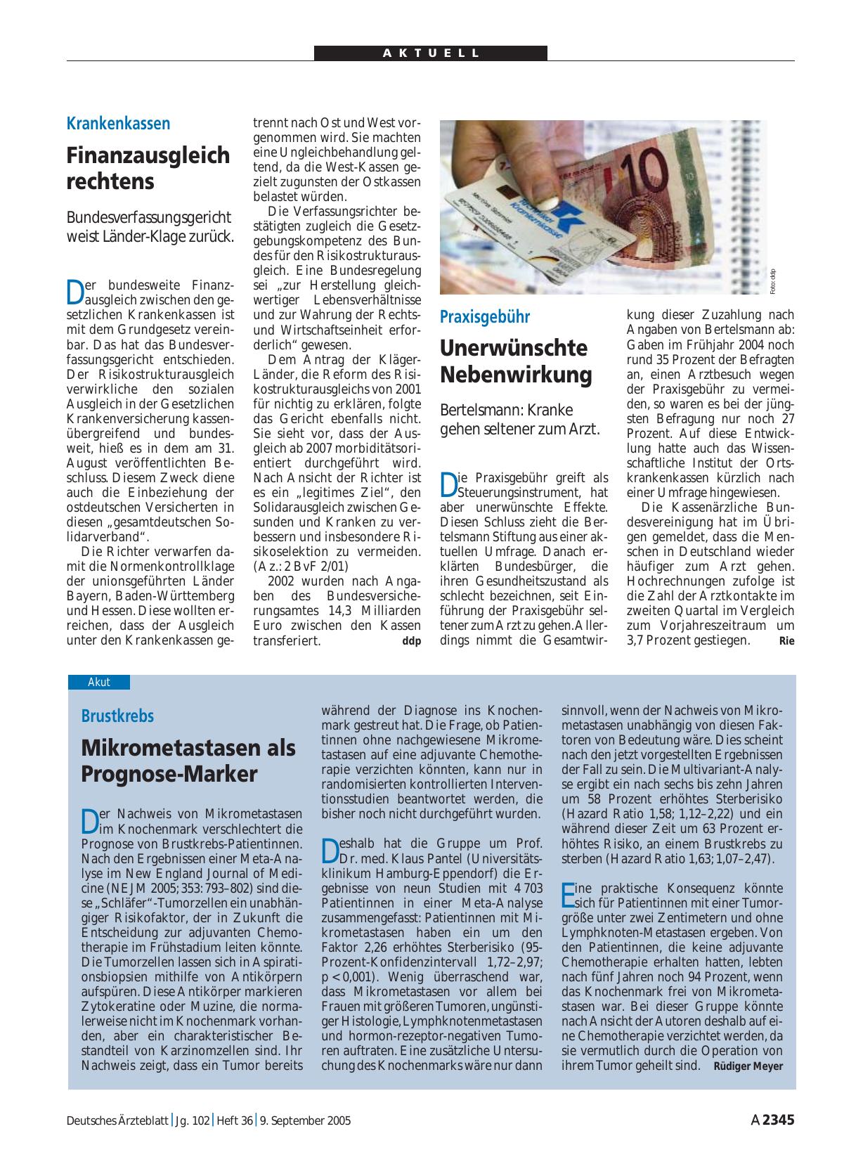 Vorschauseite 1: Brustkrebs: Mikrometastasen als Prognose-Marker