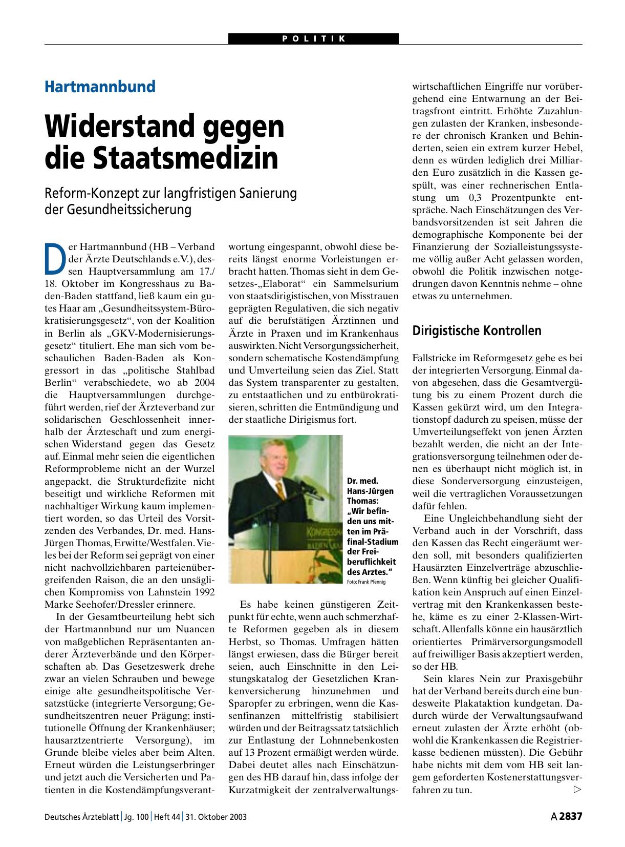 Vorschauseite 1: Hartmannbund: Widerstand gegen die Staatsmedizin