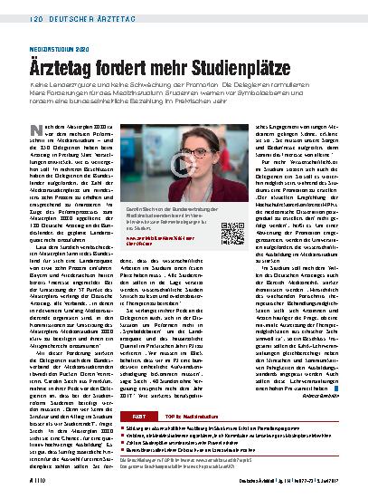 Vorschauseite 1: Medizinstudium 2020: Ärztetag fordert mehr Studienplätze