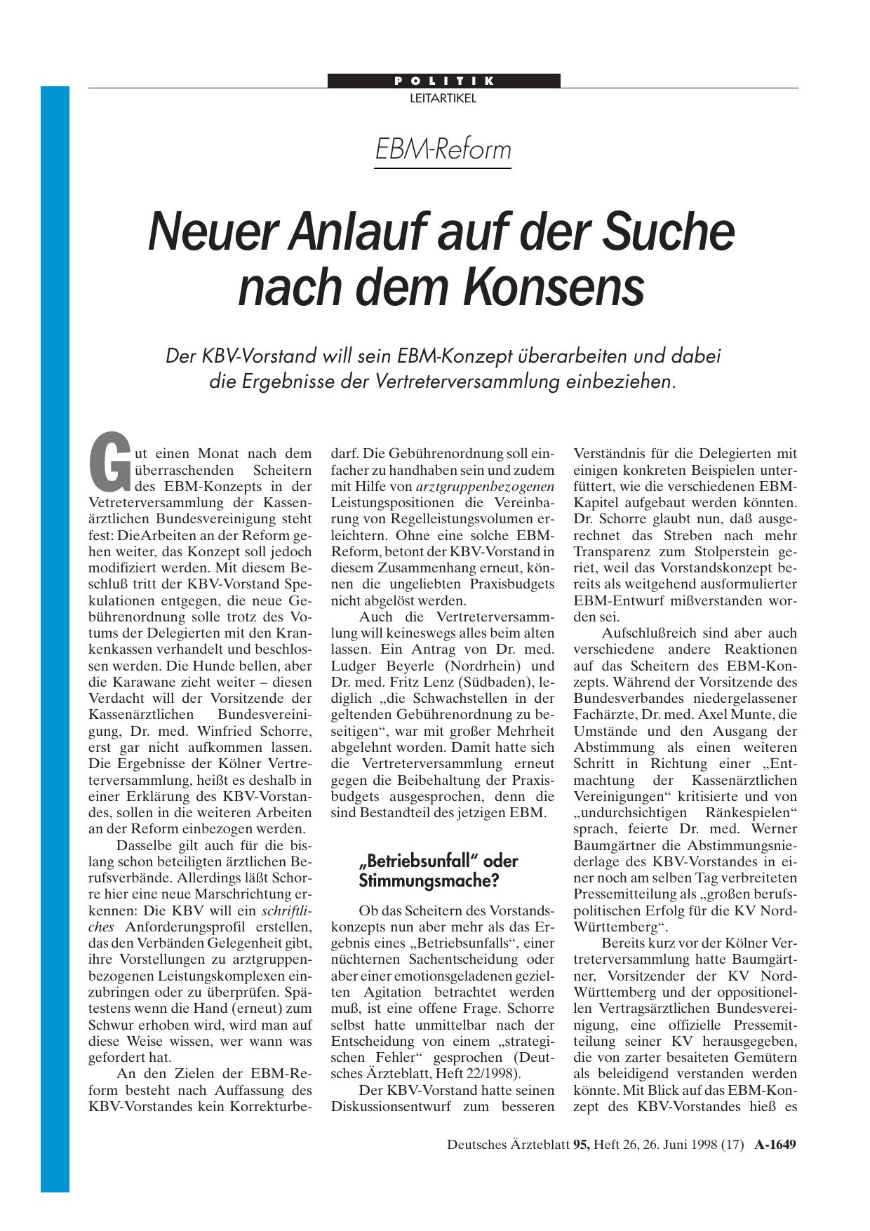 Vorschauseite 1: EBM-Reform: Neuer Anlauf auf der Suche nach dem Konsens