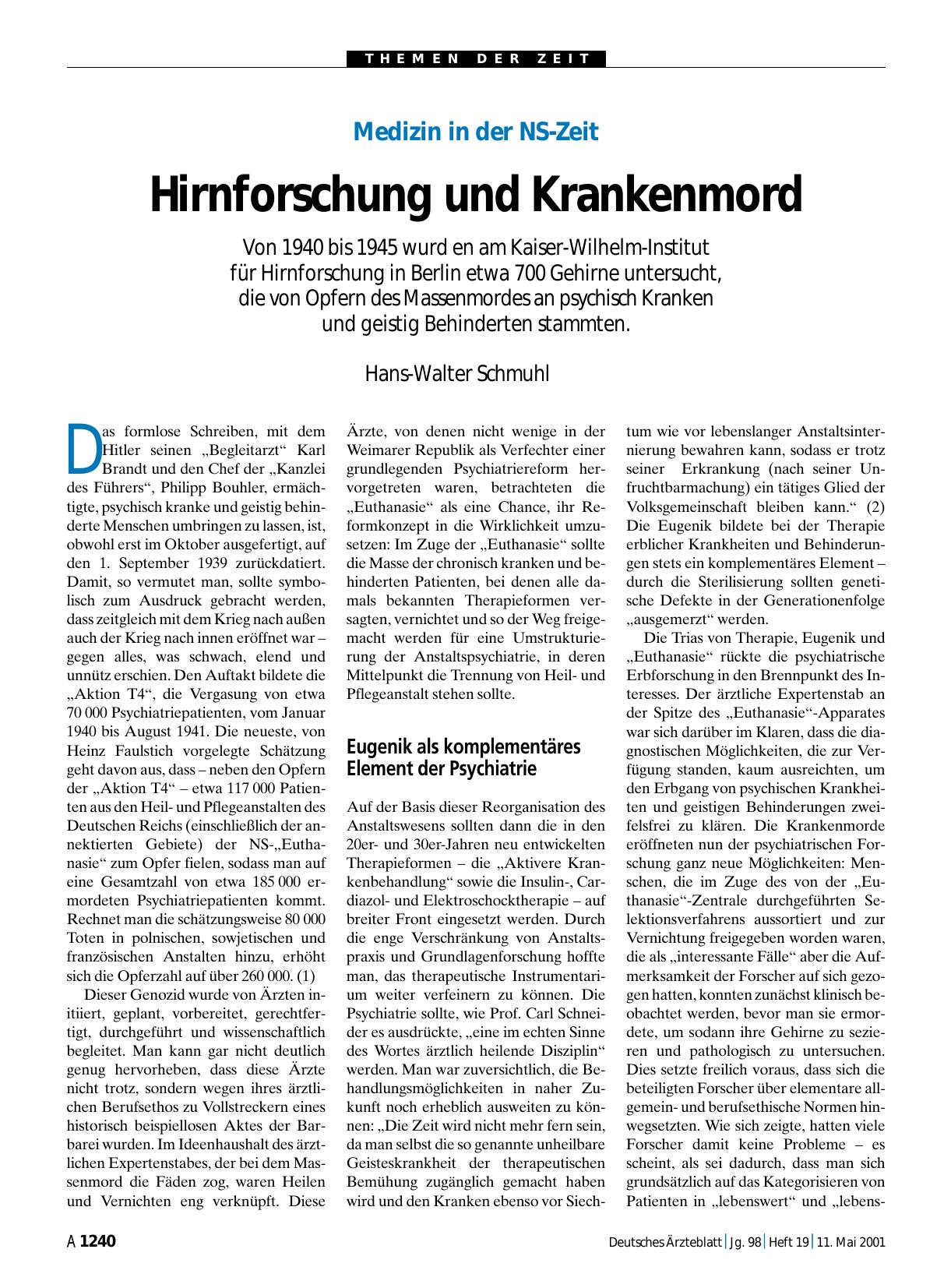 Vorschauseite 1: Medizin in der NS-Zeit: Hirnforschung und Krankenmord