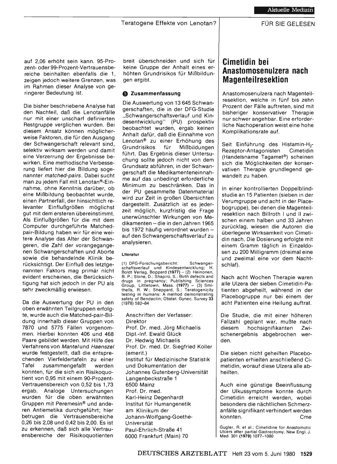 Vorschauseite 1: Cimetidin bei Anastomosenulzera nach Magenteilresektion