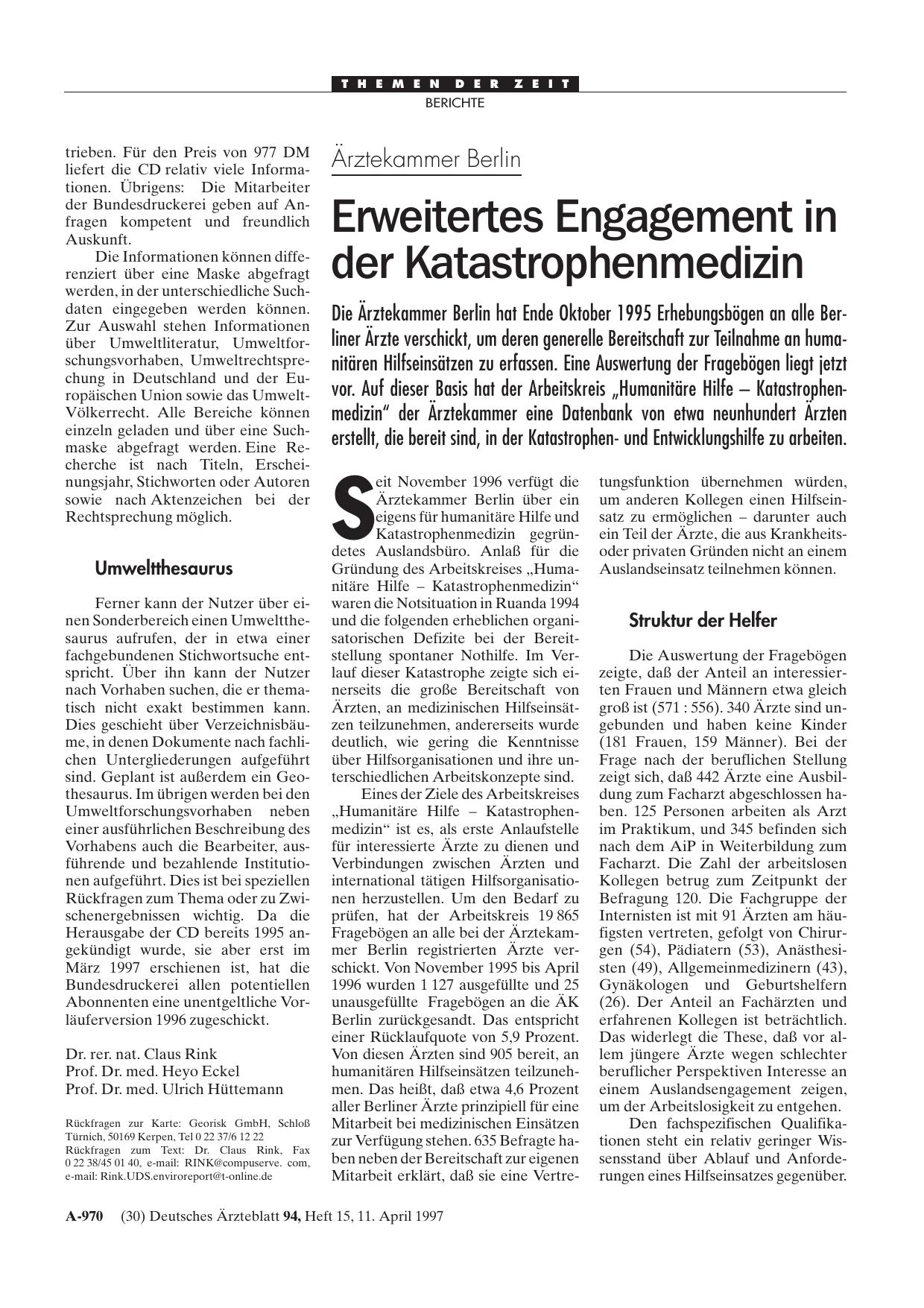 Vorschauseite 1: Ärztekammer Berlin: Erweitertes Engagement in der Katastrophenmedizin