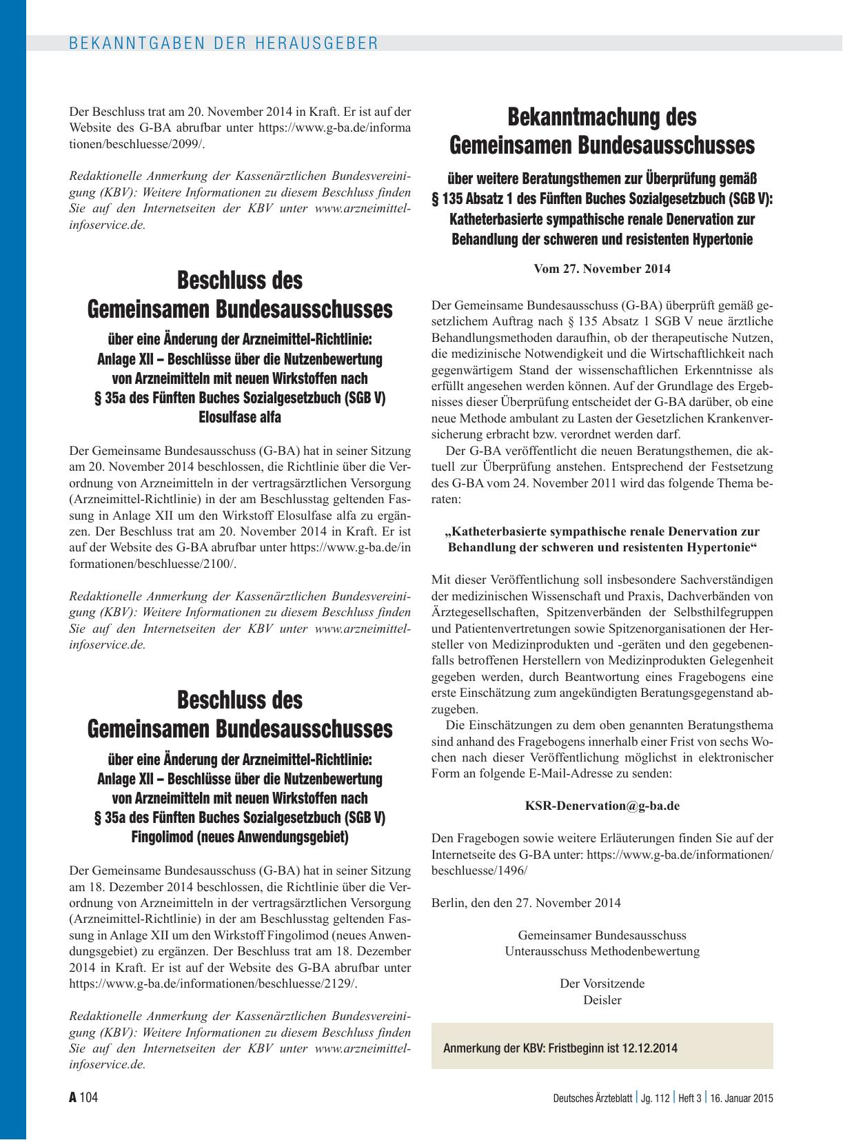 Vorschauseite 1: Beschluss des Gemeinsamen Bundesausschusses über eine Änderung der Arzneimittel-Richtlinie: Anlage XII – Beschlüsse über die Nutzenbewertung von Arzneimitteln mit neuen Wirkstoffe…