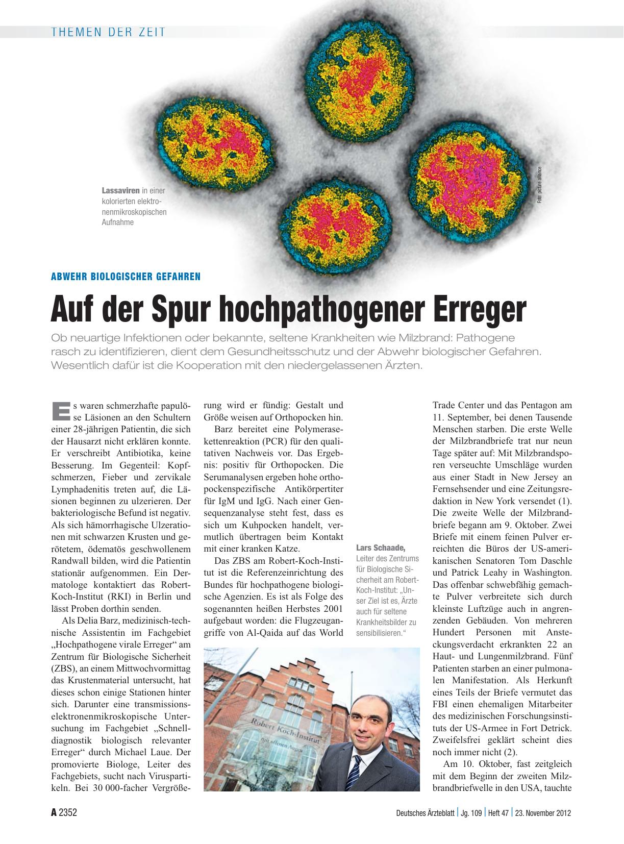 Vorschauseite 1: Abwehr biologischer Gefahren: Auf der Spur hochpathogener Erreger