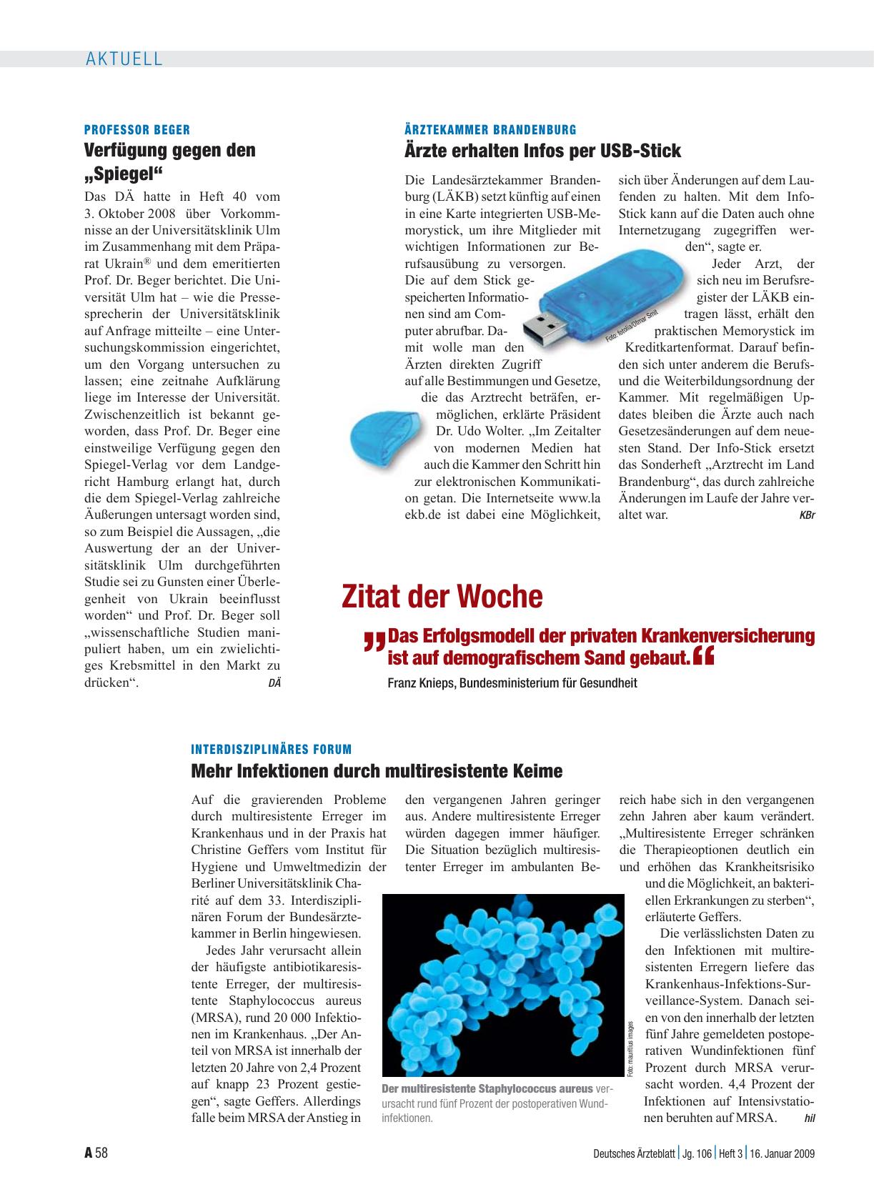 Vorschauseite 1: Ärztekammer Brandenburg: Ärzte erhalten Infos per USB-Stick