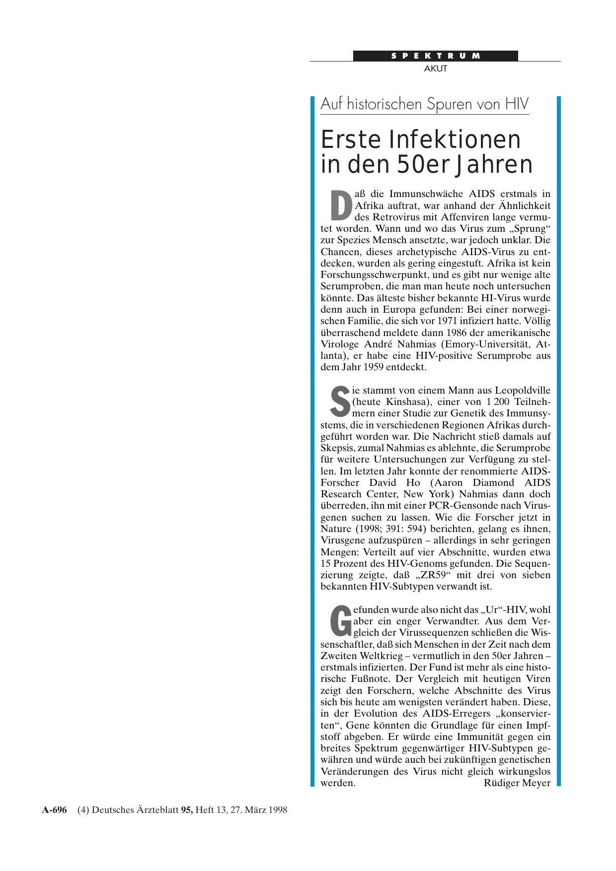 Vorschauseite 1: Auf historischen Spuren von HIV: Erste Infektionen in den 50er Jahren