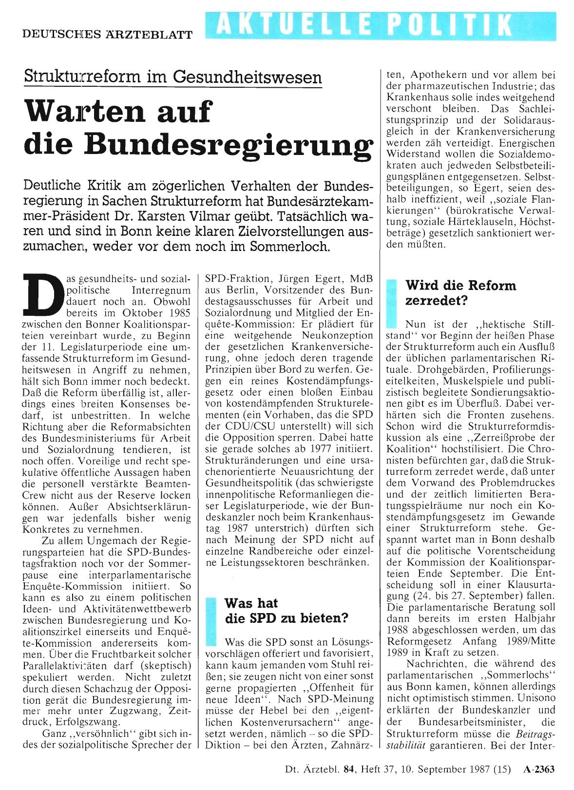 Vorschauseite 1: Strukturreform im Gesundheitswesen: Warten auf die Bundesregierung