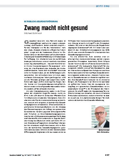 Vorschauseite 1: Betriebliche Gesundheitsförderung: Zwang macht nicht gesund