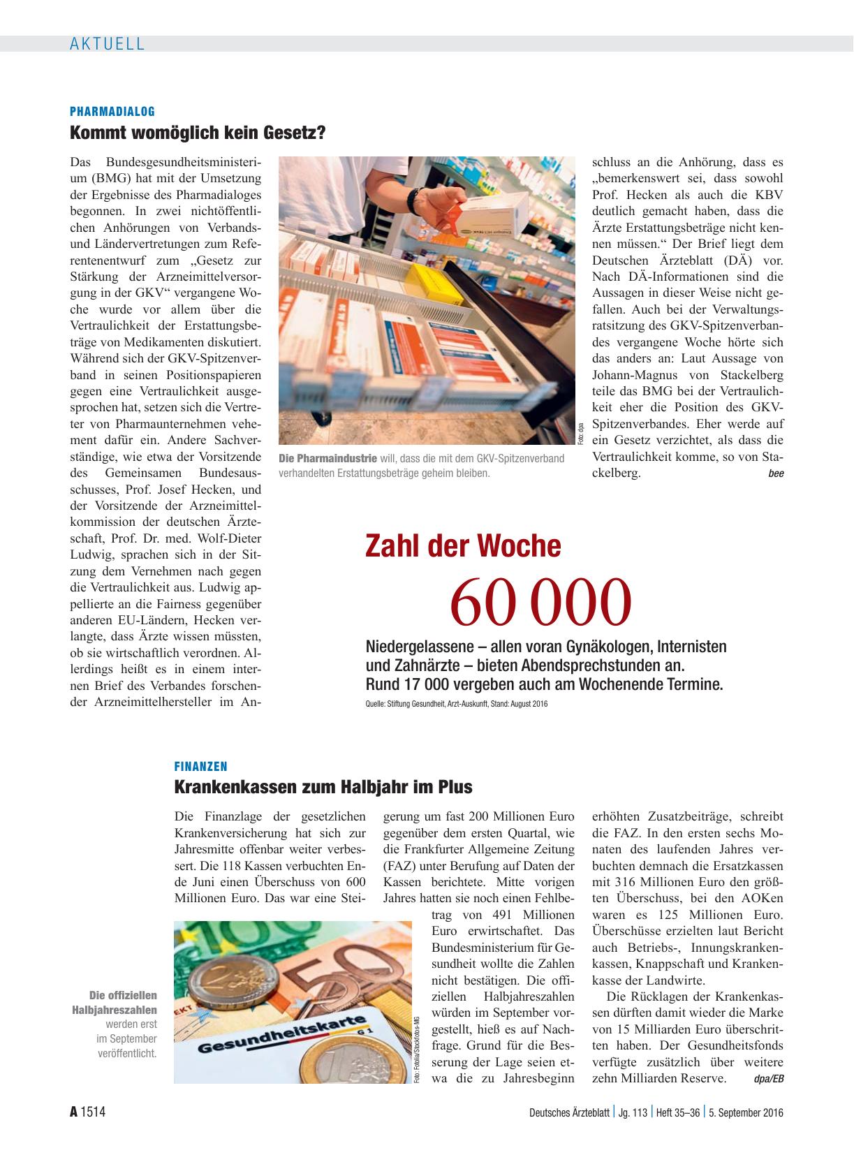Vorschauseite 1: Finanzen: Krankenkassen zum Halbjahr im Plus